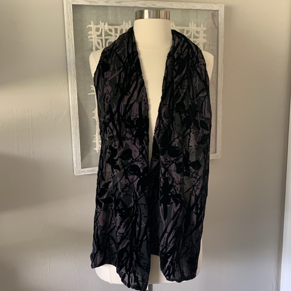 Chico’s silk burnout velvet scarf, purple, and black - Picture 6 of 7